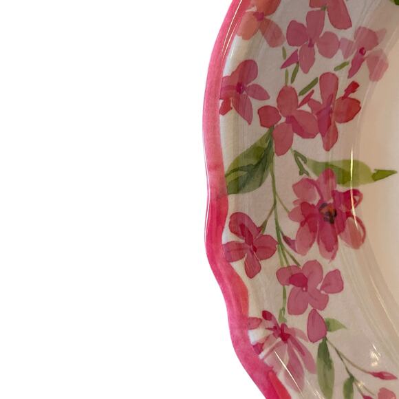 Soho Loft Hummingbird Pink Floral Melamine Serving Bowl 14" Round Scalloped New - Picture 6 of 10